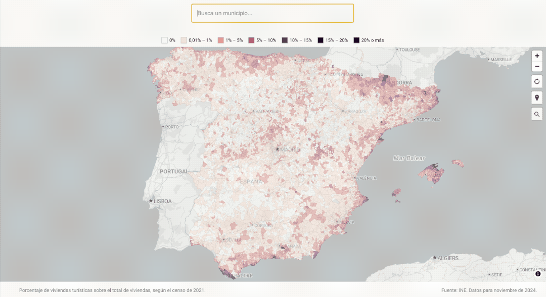 Mapa: La presión de los pisos turísticos en tu barrio, calle a calle