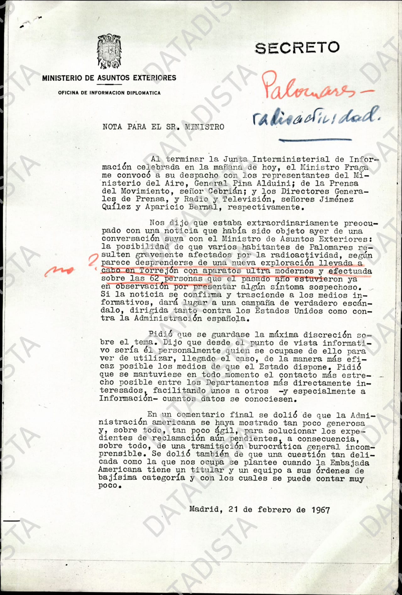 Documento desclasificado Palomares