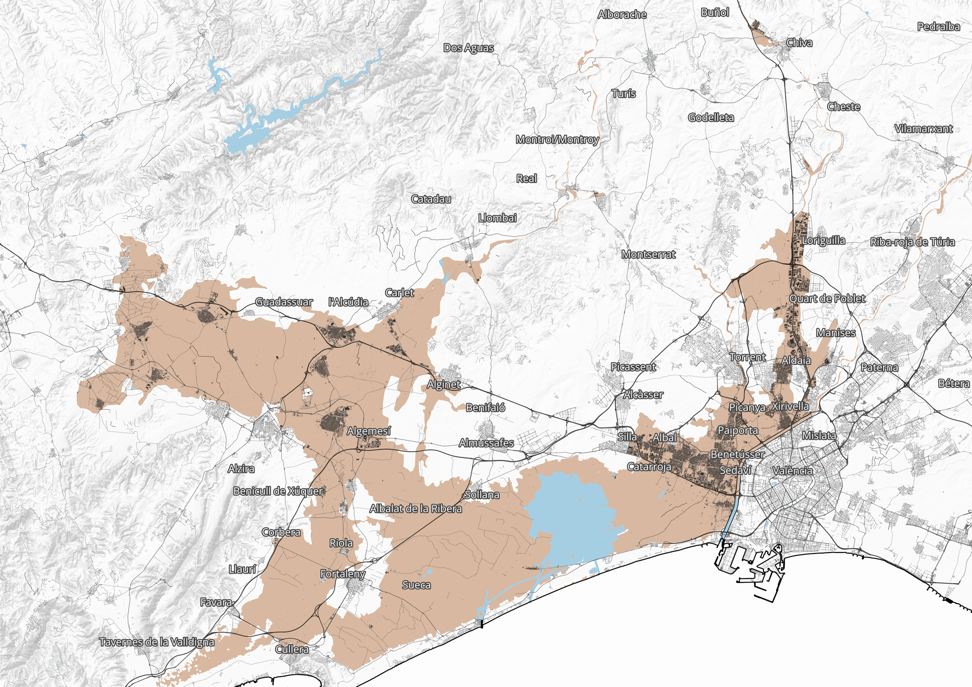 El mapa del alcance de la DANA de Valencia afecta ya a 130.000 viviendas